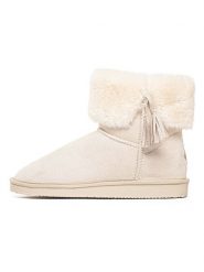 ISLAND BOOT Botki zimowe "Cinnamon" w kolorze kremowym rozmiar: 38. Brązowe botki damskie Island Boot, na zimę, z materiału, bez obcasa, bez zapięcia. Za 127.35 zł.
