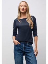 Street One Koszulka w kolorze granatowym rozmiar: 38. Niebieskie koszulki damskie Street One, bez wzorów, bez kołnierzyka, bez ramiączek. Za 91.99 zł.