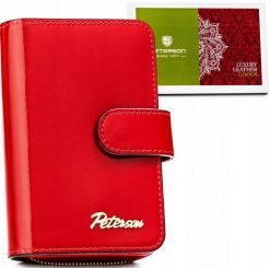 Portfel skórzany Peterson PTN 1N-602 czerwony. Czerwone portfele damskie Peterson, bez wzorów, ze skóry. Za 119.99 zł.