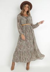 Jasnozielona Sukienka z Falbanką przy Dekolcie w Ornamentalny Wzór isha. Zielone sukienki damskie Born2be, bez wzorów, eleganckie, bez ramiączek. W wyprzedaży za 118.99 zł.