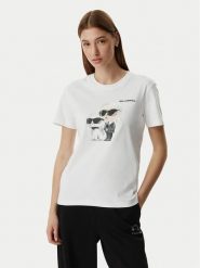 KARL LAGERFELD T-Shirt A3W17077 Biały Regular Fit. Białe t-shirty damskie KARL LAGERFELD, m, bez wzorów, z bawełny, bez kołnierzyka. Za 429.99 zł.