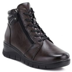 Skórzane botki damskie na koturnie brązowe Vinceza 39963. Brązowe botki damskie VINCEZA, ze skóry, eleganckie, bez obcasa, na koturnie, bez zapięcia. Za 209.99 zł.