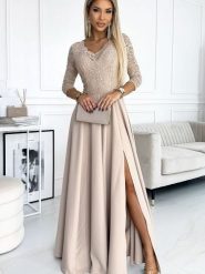 Sukienka Model Amber 309-10 Beige - Numoco. Brązowe sukienki damskie NUMOCO, bez wzorów, z elastanu, eleganckie, bez ramiączek. Za 726.43 zł.