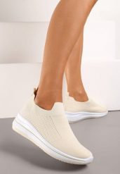 Beżowe Casualowe Buty Sportowe na Płaskiej Podeszwie bez Zapięcia Adalora. Brązowe obuwie sportowe casual damskie Renee, z jeansu, bez zapięcia. Za 39.99 zł.