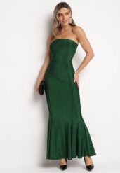 Zielona Sukienka Maxi Bez Ramiączek Zdobiona Metaliczną Nicią Bergena. Zielone sukienki damskie Born2be, z aplikacjami, eleganckie, bez ramiączek. W wyprzedaży za 144.49 zł.