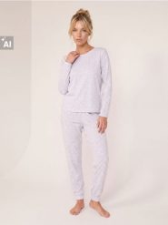 Piżama dwuczęsciowa z domieszką wiskozy i motywem kwiatowym - szary. Szare piżamy damskie Sinsay, bez wzorów, z wiskozy, bez ramiączek. Za 39.99 zł.