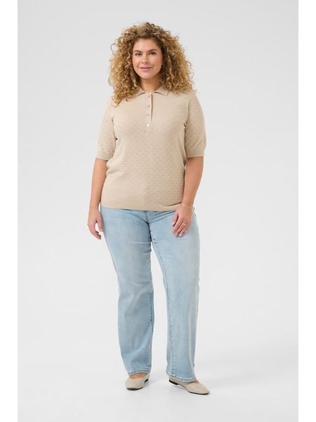 KAFFE curve Sweter w kolorze beżowym rozmiar: S. Brązowe swetry klasyczne damskie KAFFE curve, s, bez kołnierzyka. Za 60.99 zł.