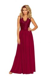 Bordowa Wieczorowa Sukienka Maxi z Koronkową Górą bez Rękawów. Czerwone sukienki damskie NUMOCO, bez wzorów, z elastanu, wizytowe, bez ramiączek. Za 349.90 zł.