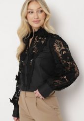 Czarna Koszula ze Wstawkami z Koronki Arema. Czarne koszule damskie Born2be, m, bez wzorów, z jeansu, biznesowe, bez kołnierzyka, bez ramiączek. Za 129.99 zł.