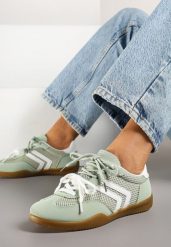 Jasnozielone Sneakersy w Stylu Tenisówek Ozdobione Geometrycznym Wzorem Teloriella. Zielone obuwie sportowe damskie Renee, z jeansu, bez zapięcia, tenisowe. Za 79.99 zł.