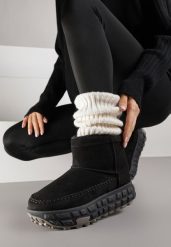 Czarne Śniegowce na Platformie Ozdobionej Tłoczeniem Apinelle. Czarne śniegowce damskie Renee, z jeansu. Za 99.99 zł.