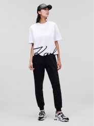 KARL LAGERFELD T-Shirt Signature Hem 226W1703 Biały Relaxed Fit. Białe t-shirty damskie KARL LAGERFELD, xs, bez wzorów, z bawełny, bez kołnierzyka. Za 299.99 zł.