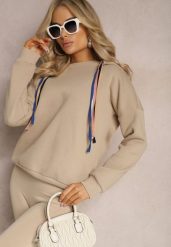 Beżowa Bawełniana Bluza z Sznurkami i Kapturem Tyche. Brązowe bluzy damskie Renee, bez wzorów, z bawełny, z kapturem. Za 89.99 zł.