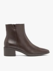 Brązowe skórzane botki. Brązowe botki damskie Ryłko, ze skóry, eleganckie, bez obcasa, na obcasie, bez zapięcia. Za 449.99 zł.