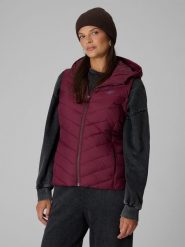4F Bezrękawnik z wypełnieniem syntetycznym damski - burgundowy XL. Czerwone kamizelki damskie 4F, xl, bez wzorów, z materiału, z kapturem. Za 229.99 zł.