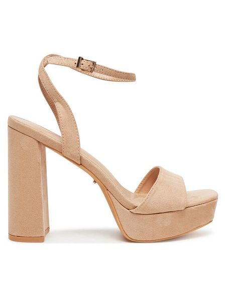 DeeZee Sandały F20074-2 Beżowy. Brązowe sandały damskie DeeZee, bez wzorów, z materiału, bez obcasa, na słupku, bez zapięcia. Za 149.99 zł.