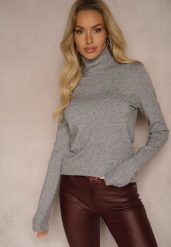 Szary Golf Sweterkowy z Domieszką Kaszmiru Zaivanna. Szare golfy damskie Renee, bez wzorów, z jeansu, bez ramiączek. Za 79.99 zł.