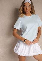 Niebieski Klasyczny T-shirt z Grubszej Bawełny Tiavone. Niebieskie t-shirty damskie Renee, m, bez wzorów, z bawełny, bez kołnierzyka. Za 54.99 zł.