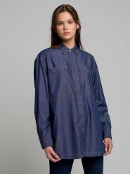 BIG STAR Koszula dżinsowa w kolorze granatowym rozmiar: S. Niebieskie koszule damskie Big Star, s, bez wzorów, z bawełny, retro, bez kołnierzyka, bez ramiączek. Za 159.99 zł.