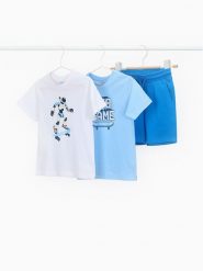 Mayoral Komplet 2 t-shirtów i spodenek 3604 Błękitny Regular Fit. Niebieskie t-shirty i koszulki chłopięce Mayoral, bez wzorów, z bawełny, bez kołnierzyka, bez ramiączek. Za 159.99 zł.