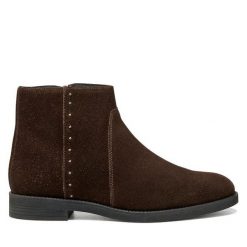 Botki Geox. Brązowe botki damskie Geox, bez obcasa, na płaskiej podeszwie, bez zapięcia. Za 769.99 zł.
