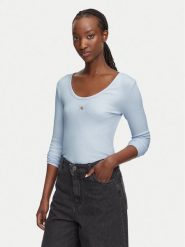Calvin Klein Jeans Bluzka LV047D218G Niebieski jasny Slim Fit. Niebieskie bluzki damskie Calvin Klein Jeans, l, bez wzorów, z bawełny, bez kołnierzyka, bez ramiączek. Za 168.99 zł.