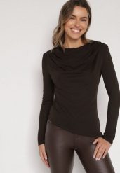 Brązowa Asymetryczna Bluzka z Długim Rękawem i Usztywnionymi Ramionami Tusallea. Brązowe bluzki damskie Born2be, m, bez wzorów, z jeansu, biznesowe, z asymetrycznym kołnierzem, bez ramiączek. Za 79.99 zł.