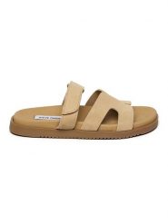 Steve Madden Skórzane klapki w kolorze beżowym rozmiar: 42. Brązowe klapki damskie Steve Madden, bez wzorów, ze skóry, z otwartym noskiem, bez obcasa, bez zapięcia. Za 184.02 zł.
