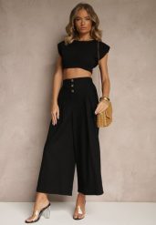 Czarne Spodnie Culottes High Waist z Bawełny Zdobione Guzikami Izuma. Czarne spodnie materiałowe damskie Renee, z aplikacjami, z bawełny. Za 69.99 zł.