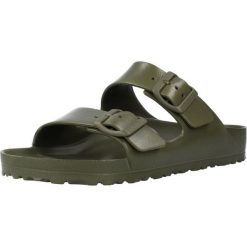 Klapki damskie Birkenstock Arizona Birkoflor. Zielone klapki damskie Birkenstock, bez wzorów, z materiału, bez obcasa, bez zapięcia. Za 455.00 zł.