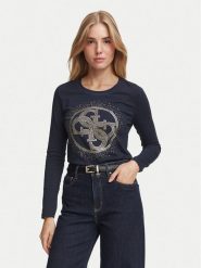 Guess Bluzka W6BI58 K7388 Granatowy Slim Fit. Niebieskie bluzki damskie Guess, xl, z aplikacjami, z bawełny, bez kołnierzyka, bez ramiączek. Za 234.99 zł.