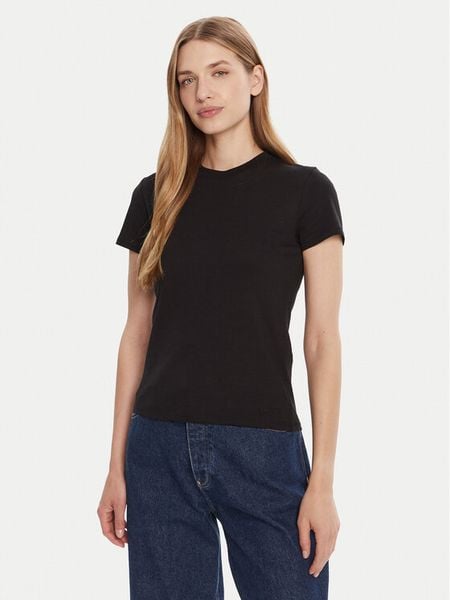 Calvin Klein T-Shirt LV044C216G Czarny Regular Fit. Czarne t-shirty damskie Calvin Klein, s, bez wzorów, z bawełny, bez kołnierzyka. Za 129.99 zł.