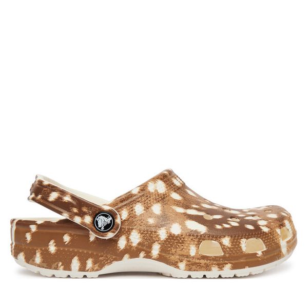 Klapki Crocs. Brązowe klapki damskie Crocs, bez wzorów, bez obcasa, bez zapięcia. Za 259.99 zł.