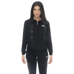 Bluza miękki z bawełna z zamek błyskawiczny na co dzień. Czarne bluzy damskie LEONE 1947 APPAREL, bez wzorów, z bawełny, bez kaptura. W wyprzedaży za 157.01 zł.