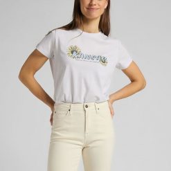 DAMSKI T-SHIRT LEE KANSAS GRAPHIC TEE LILAC HUNT L44HEPQC 112109879. T-shirty damskie Lee, l, bez wzorów, bez kołnierzyka. Za 69.99 zł.