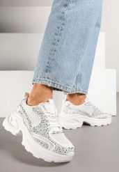 Białe Sneakersy na Platformie Ozdobione Cyrkoniami Luria. Białe obuwie sportowe damskie Renee, z jeansu, bez zapięcia. Za 109.99 zł.
