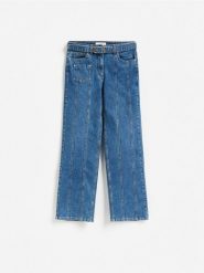 Jeansy straight z paskiem - niebieski. Niebieskie jeansy damskie Reserved. Za 179.99 zł.