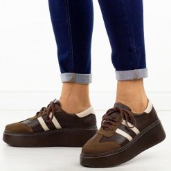 Skórzane br/be sneakersy damskie Deoni D632. Brązowe obuwie sportowe damskie Deoni, na jesień, z jeansu, bez zapięcia. Za 429.00 zł.