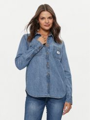 Guess Jeans Koszula jeansowa W4YH37 D5EI2 Niebieski Regular Fit. Niebieskie koszule damskie Guess Jeans, xl, z aplikacjami, z jeansu, bez kołnierzyka, bez ramiączek. Za 239.99 zł.