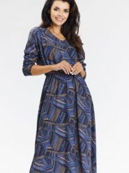 Sukienka Model A666 Navy/Brown Pattern - awama. Brązowe sukienki damskie Awama, bez wzorów, z elastanu, biznesowe, bez ramiączek. Za 343.20 zł.