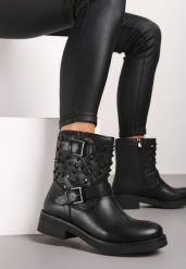 Czarne Płaskie Botki Ozdobione Ćwiekami Rielinea. Czarne botki damskie Born2be, z bawełny, eleganckie, bez obcasa, na obcasie, bez zapięcia. Za 159.99 zł.