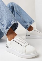 Białe Sneakersy na Platformie Lepava. Białe obuwie sportowe damskie Born2be, bez zapięcia. Za 39.99 zł.