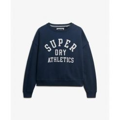 Bluza damska z naszywką tekstową Superdry Athletic Essentials. Niebieskie bluzy damskie Superdry, m, z aplikacjami, z materiału, bez kaptura. Za 255.00 zł.