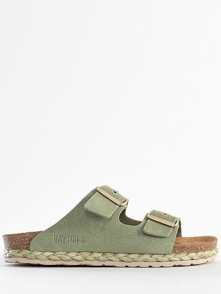 BAYTON Skórzane klapki "Atlas" w kolorze zielonym rozmiar: 41. Zielone klapki damskie Bayton, bez wzorów, ze skóry, z otwartym noskiem, bez obcasa, bez zapięcia. Za 198.10 zł.