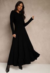 Czarna Rozkloszowana Sukienka z Bawełny Tusmala. Czarne sukienki damskie Renee, bez wzorów, z bawełny, eleganckie, bez ramiączek. Za 159.99 zł.