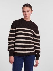 Pieces Sweter w kolorze ciemnobrązowo-beżowym rozmiar: XS. Brązowe swetry klasyczne damskie Pieces, xs, z wełny, bez kołnierzyka. Za 57.06 zł.