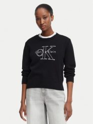 Calvin Klein Jeans Sweter LV047G322G Czarny Regular Fit. Czarne swetry klasyczne damskie Calvin Klein Jeans, s, z bawełny, bez kołnierzyka. Za 449.99 zł.