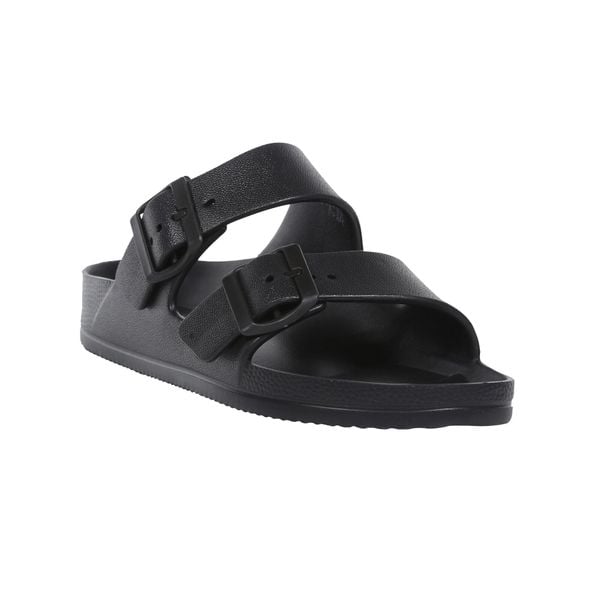 Klapki Damskie Lady Brooklyn. Czarne klapki damskie Regatta, bez wzorów, z materiału, z otwartym noskiem, bez obcasa, na obcasie, bez zapięcia. Za 117.99 zł.