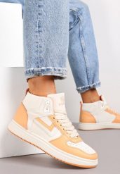 Beżowo-Pomarańczowe Sneakersy Maeramia. Brązowe obuwie sportowe damskie Renee, z dżerseju, bez zapięcia. Za 44.99 zł.