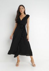 Czarna Sukienka Mellothee. Czarne sukienki damskie Born2be, bez wzorów, z materiału, eleganckie, bez ramiączek. Za 199.99 zł.